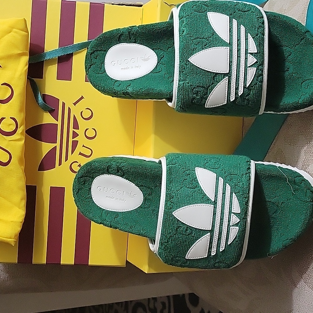 GUCCI  ADIDAS COLAB PLATFROM SLIDES SHOES - Picture 6 of 14